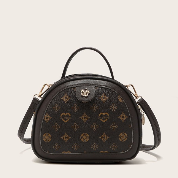 

Geometric Graphic Dome Bag, Coffee brown