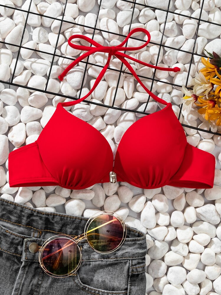 Push Up Bikini Top, For Summer Beach Vacation - Red - View 1