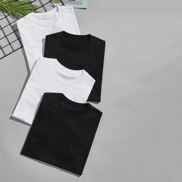 

Men 4pcs Letter Patched Tee, Black and white