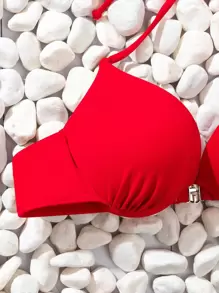 Push Up Bikini Top, For Summer Beach Vacation - Red - View 3