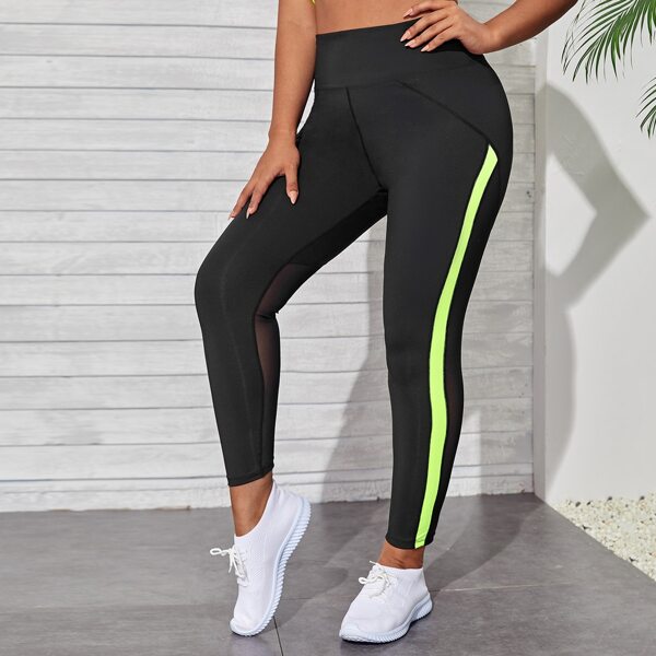 

Plus Contrast Mesh Sports Leggings, Black