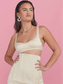 Sayndo Top de tirantes corto bustier de satén unicolor - Albaricoque - Ver 1