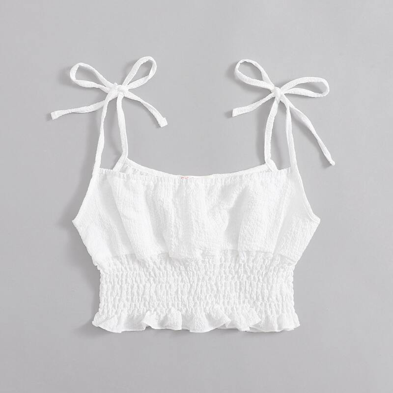 

Shirred Crop Cami Top, White