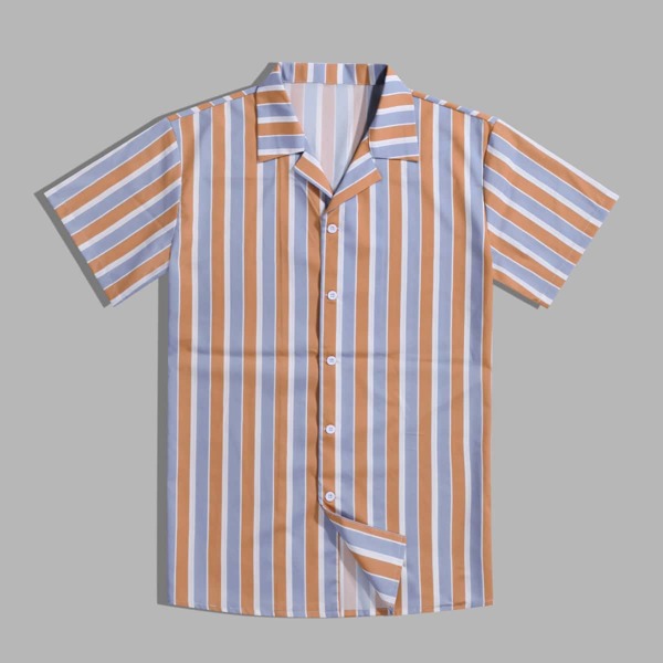 

Men Striped Print Button Front Shirt, Multicolor