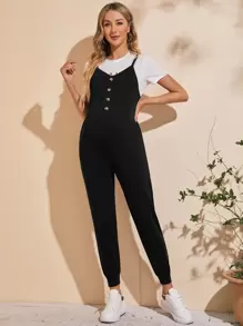 SHEIN Maternity Button Front Cami Jumpsuit Without Top - Black - View 1