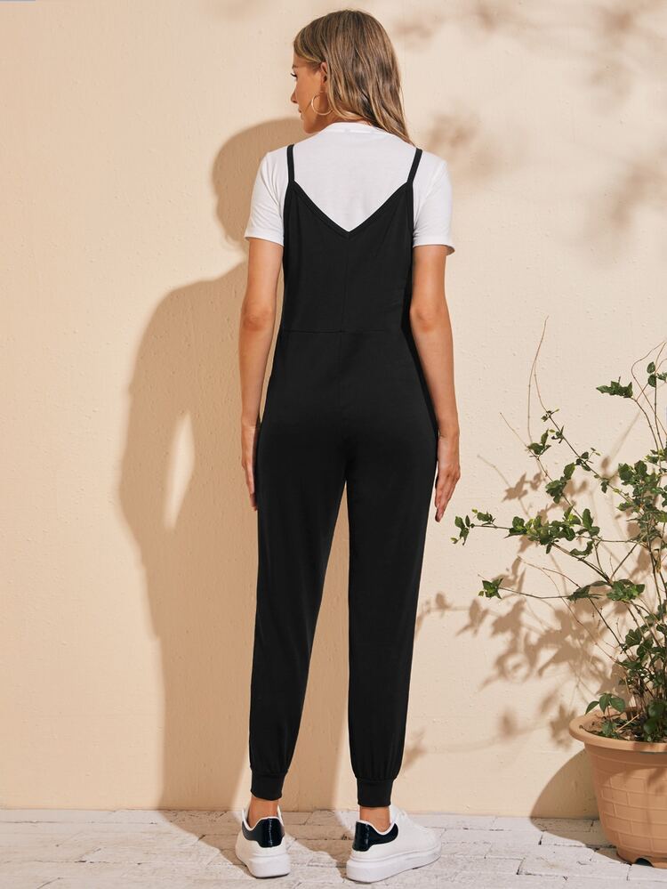 SHEIN Maternity Button Front Cami Jumpsuit Without Top - Black - View 2