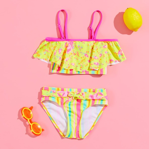 

Toddler Girls Floral & Striped Flounce Bikini Swimsuit, Multicolor