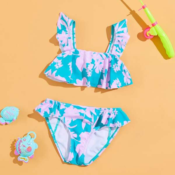 

Baby Girl Floral Ruffle Bikini Swimsuit, Multicolor