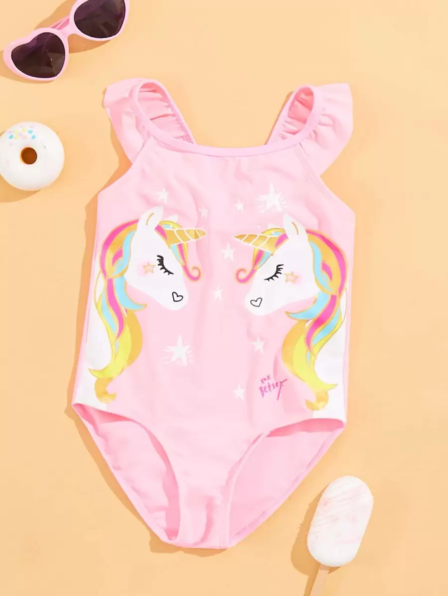 Toddler Girls Unicorn Print One Piece Swimsuit - Pink - View 1