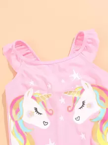 Toddler Girls Unicorn Print One Piece Swimsuit - Pink - View 3