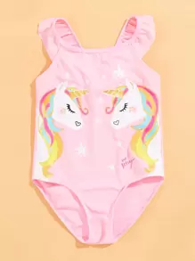 Toddler Girls Unicorn Print One Piece Swimsuit - Pink - View 5