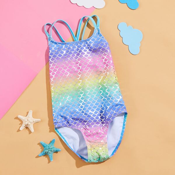 

Baby Girl Fish Scale One Piece Swimsuit, Multicolor