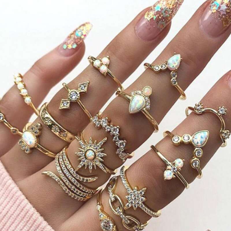 

17pcs Gemstone Ring Set, Gold