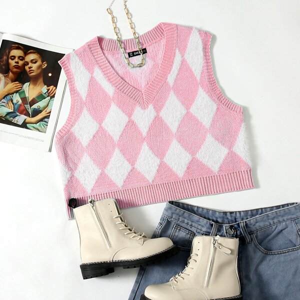 

Argyle Pattern Sweater Vest, Multicolor