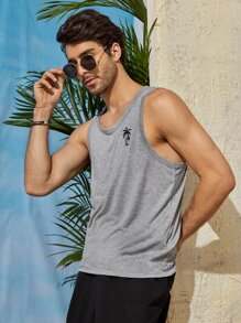 GENTILAND Men Coconut Tree Tank Top - Grey - View 1