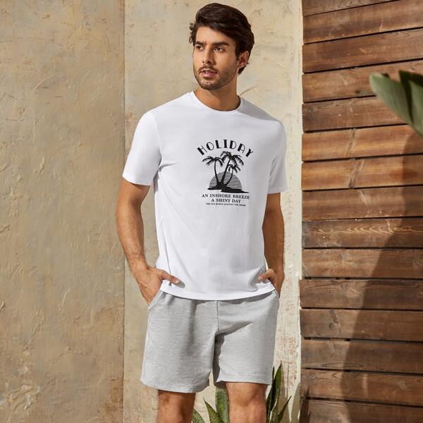 

Men Slogan Graphic Top & Track Shorts Set, Multicolor