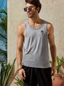 GENTILAND Men Coconut Tree Tank Top - Grey - View 4