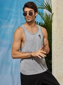GENTILAND Men Coconut Tree Tank Top - Grey - View 5