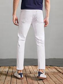 Manfinity Jeans cónicos cortos rotos unicolores - Blanco - Ver 2