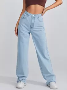 SHEIN EZwear Quần jean Túi màu trơn - Rửa nhẹ - Xem 5