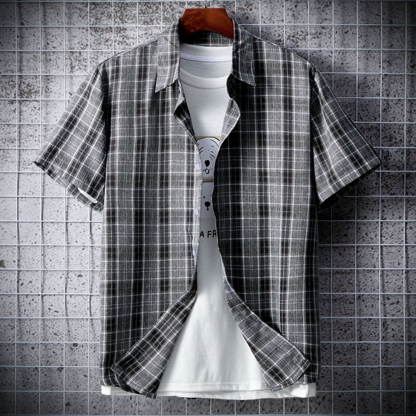 

Men Tartan Plaid Button Up Shirt, Grey