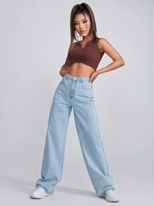 SHEIN EZwear Quần jean Túi màu trơn - Rửa nhẹ - Xem 6