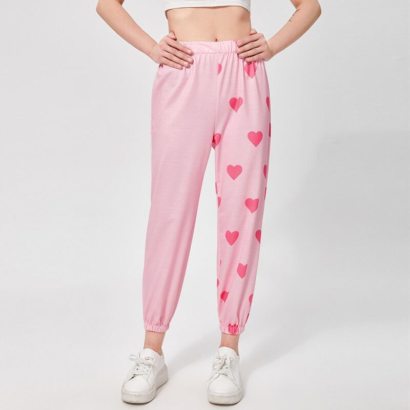 

Heart Print Joggers, Baby pink