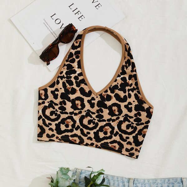 

Allover Print Crop Halter Top, Multicolor