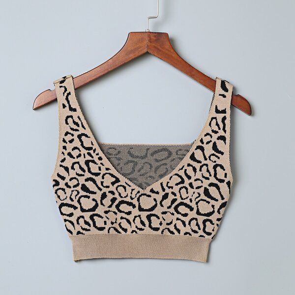 

Leopard Pattern Knit Top, Khaki