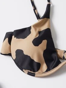 SHEIN Swim 夏日沙灘3入組牛印花有鋼圈比基尼套裝和沙灘裙 - 彩色 - 查看 4