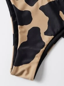 SHEIN Swim 夏日沙灘3入組牛印花有鋼圈比基尼套裝和沙灘裙 - 彩色 - 查看 5