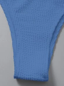 SHEIN Swim 夏季海滩纹理比基尼套装镂空前吊带背心和高腰丁字裤 2 件比基尼 - 藍色 - 查看 4