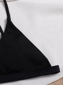 SHEIN Swim Bộ bikini tam giác sườn bãi biển mùa hè - màu đen - Xem 3