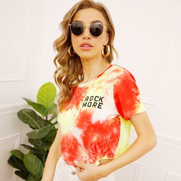 

Tie Dye Letter Graphic Crop Tee, Multicolor