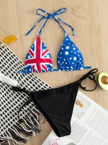 Conjunto de bikini triangular de micro tanga de impresión de bandera de Australia - Multicolor - Ver 1