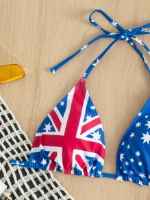 Conjunto de bikini triangular de micro tanga de impresión de bandera de Australia - Multicolor - Ver 3