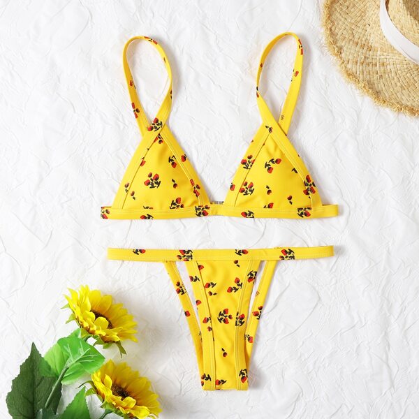 

Floral Print Triangle Thong Bikini Swimsuit, Yellow