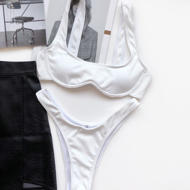 

Rib Underwire High Cut Bikini Swimsuit, White