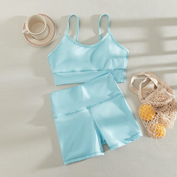 

Solid Shorts Bikini Swimsuit, Baby blue