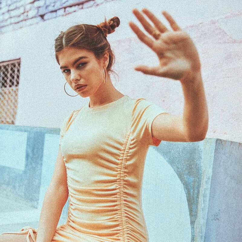 

Drawstring Front Fitted Dress, Apricot