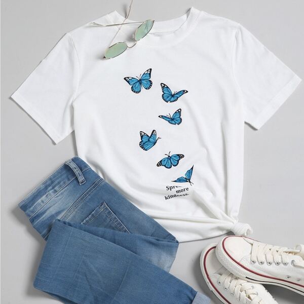 

Butterfly And Slogan Graphic Tee, White