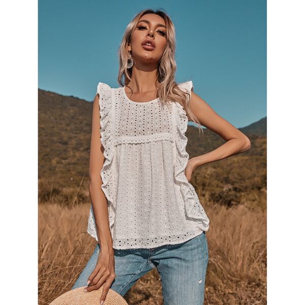 

Schiffy Ruffle Trimed Blouse, White