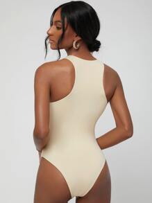 Sayndo Form Fitted Solid Tank Bodysuit - Apricot - View 2