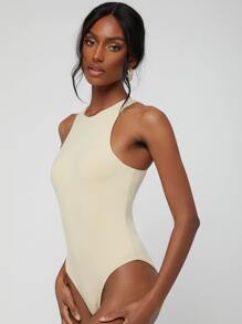 Sayndo Form Fitted Solid Tank Bodysuit - Apricot - View 3
