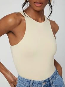 Sayndo Form Fitted Solid Tank Bodysuit - Apricot - View 4