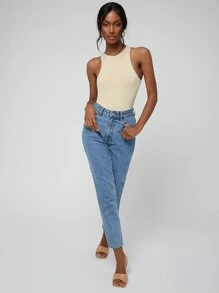 Sayndo Form Fitted Solid Tank Bodysuit - Apricot - View 5