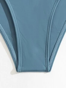Plain High Cut Bikini Set For Summer Beach Vacation - Dusty Blue - View 8
