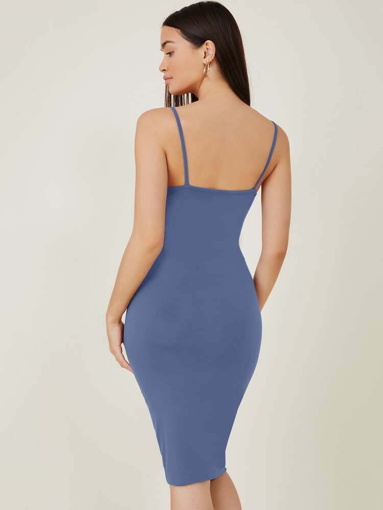 SHEIN BASICS Solid Bodycon Dress - Blue - View 2