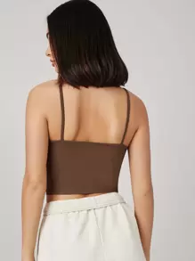 SHEIN BASICS Áo hai dây màu trơn Giải trí - Cà phê nâu - Xem 3