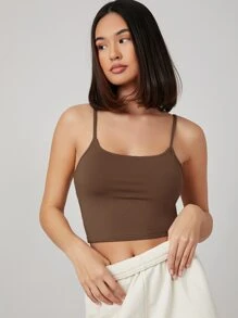 SHEIN BASICS Áo hai dây màu trơn Giải trí - Cà phê nâu - Xem 5